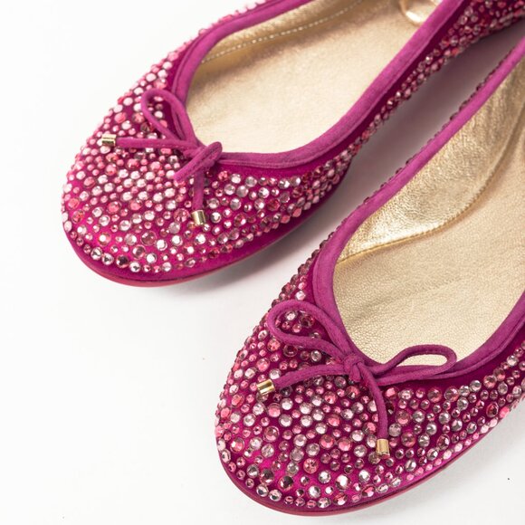 Jimmy Choo Weber Fuchsia Crystal-Embellished Satin Bow Ballet Flats - Picture 7 of 11